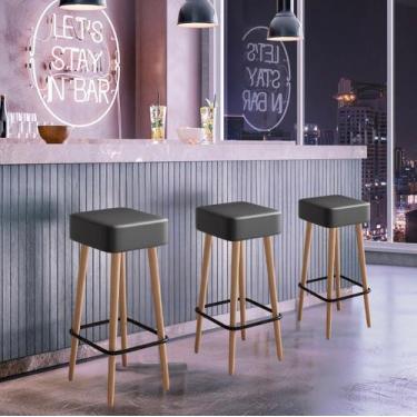 Imagem de Kit 3 Banquetas Altas Dubai Estofadas com Design Retrô para Cozinha, B