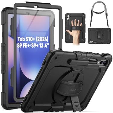 Imagem de SEYMAC Capa para Samsung Galaxy Tab S10+ Plus 2024/ S9 FE+ Plus/ S9+ Plus 12,4 polegadas 2023, capa protetora resistente à prova de choque com protetor de tela, suporte, alça de mão/ombro e suporte