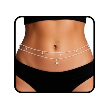 Imagem de Wriidy Corrente de cintura de contas em camadas de ouro/prata sol corrente de barriga biquíni corrente corporal feminina ajustável cintura praia acessórios para meninas, Large