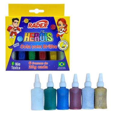 Imagem de Cola Com Glitter 6 Cores 25g Cada Brilho C/ Relevo Escolar Artesanato 