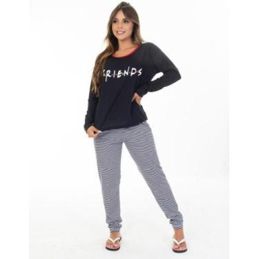 Imagem de Conjunto Pijama Adulto Feminino Longo Inverno Estampado Desenho - Nann