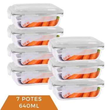 Imagem de Pote Vidro 640ml Marmita Tampa Hermética 4 Travas 7 Unidades - Casa Li