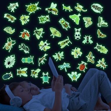 Imagem de Glow in The Dark Insect Wall Stickers, Lifelike Insect Wall Decals, Butterfly Dragonfly Moth Spider Beetle Ladybug Stickers, Kids Teens Room Nursery Bedroom Living Kitchens Home Wall Decor