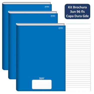 Imagem de Caderno Brochurão Kit 3un 96fls Stiff Capa Dura Azul Jandaia Escolar I