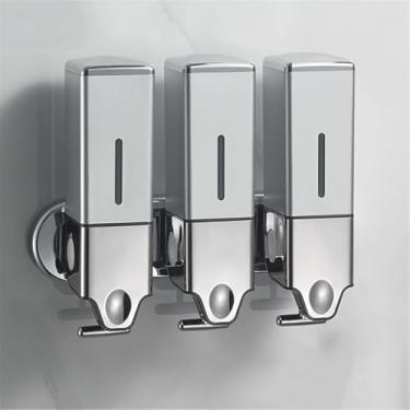 Imagem de Dispensador De Sabonete Para As Mãos Bomba Adesivo Para Garrafas, 500ml Abs Sala T-bar Metal Montagem Em Parede Dispensadores De Chuveiro Manual Para Xampu Sabonete Líquido, Gold, 2 Chamber