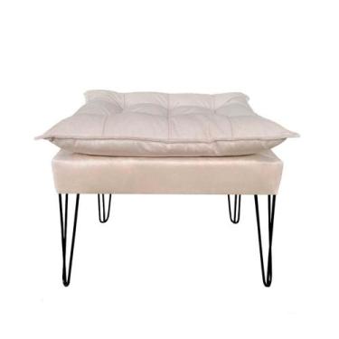 Imagem de Puf Puff Banqueta Bege Pés De Ferro Preto Para Sala Quarto - Decore.Co