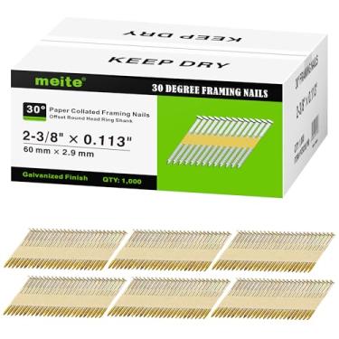 Imagem de meite Pregos de enquadramento de 30 graus, 6 cm x 20 cm, haste de anel, revestimento eletrogalvanizado, fita de papel agrupada, pregos de moldura de cabeça redonda deslocada para pregadores de moldura