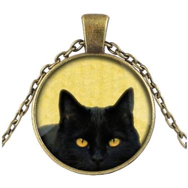 Imagem de MALOYANVE Colar de gato preto, engraçado, misterioso, realista, animal, corvo espiando, leve, pingente para festa de Halloween, presente para mulheres, Vidro, Sem Pedra Preciosa
