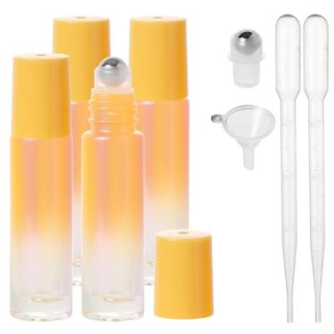 Imagem de SESENSE Frascos de rolo de óleo essencial, frascos de perfume de vidro espesso de 10 ml com abridor de funil e conta-gotas, frascos vazios de vidro colorido com bolas de rolo de aço inoxidável