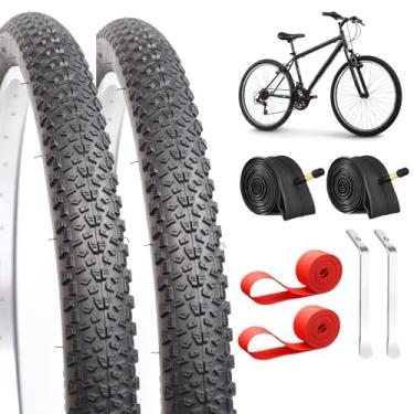 Imagem de Conjunto de 2 pneus e tubos internos de mountain bike de 26 x 2,125 cm - Pneus de substituição dobráveis resistentes a perfurações de 66 cm com par de tubos internos e alavancas de pneu para