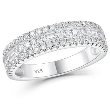 Imagem de Anel Newshe Jewellery Moissanite 925 em prata pavimentada e esmeralda
