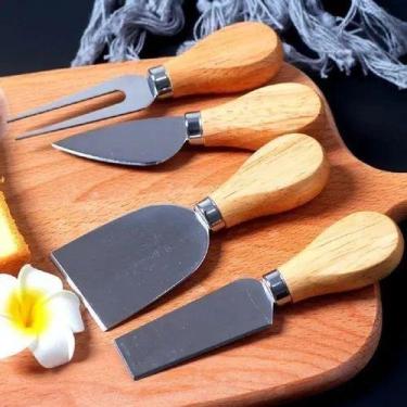 Imagem de Kit Queijo Petisco Três Peças De Aço Inox E Madeira - DAP