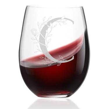 Imagem de Taças de vinho sem haste com monograma - Taça de vinho com letra A-Z com gravação inicial, presentes de vinho personalizados de 590 ml, presente de monograma para mulheres, ela, casamento, aniversário