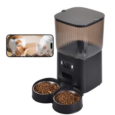 Imagem de Junbec-Pet 2 câmeras alimentadoras automáticas para gatos, dispensador automático de comida seca para cães, 5L, WiFi, elétrico, pequeno, inteligente, aplicativo, autoalimentável, tigela de aço