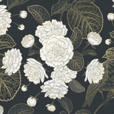 Imagem de EPPKILY Papel de parede floral branco descasque e cole pássaros papel de parede vintage floral pássaro papel de contato chinês autoadesivo para paredes armários de quarto gaveta amigável para