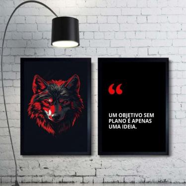 Imagem de Kit 2 Quadros Motivacionais Objetivo - Lobo 45X34Cm - Vidro