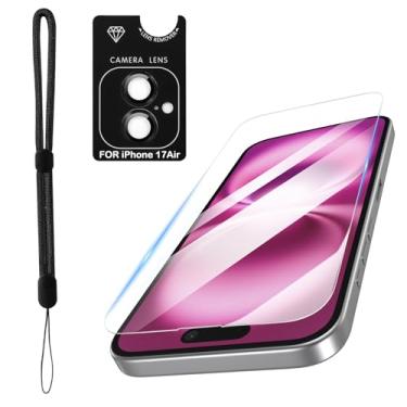 Imagem de PASNEW Pacote com 1 protetor de tela para iPhone Air + 1 pacote de protetor de lente de câmera + cordão de telefone, vidro temperado [dureza 9H] - HD