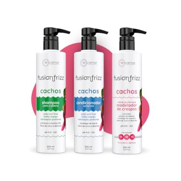 Imagem de Kit Shampoo, Condicionador e Creme de Pentear Modelador de Crespos Brscience FusionFrizz – Limpeza, Nutrição Profunda e Definição para Cabelos Crespos 4A, 4B e 4C – 3x500ml