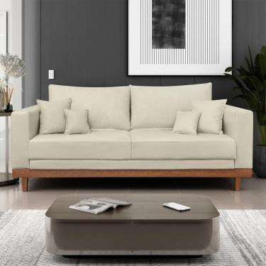 Imagem de Sofá Living 3 Lugares Suede Resistente Madeira + Almofadas