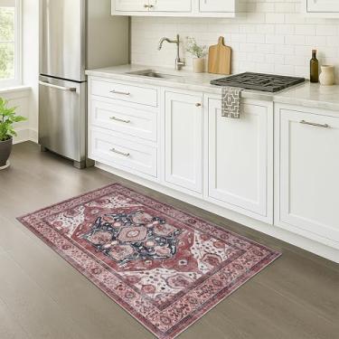 Imagem de Tapete turco Lavável Vintage Oriental Inspirado Tradicional Tapete Pequeno Moderno Tapetes de Entrada Luxo Entrada Quarto Banheiro Cozinha (404RR, 2'5 x 2'8)