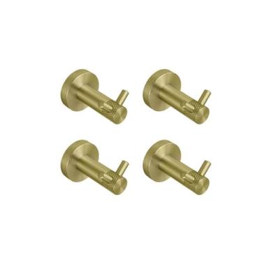 Imagem de Suporte de toalha de parede em aço inoxidável dourado escovado, suporte para papel higiênico, gancho para roupão, porta-copos, escova de vaso sanitário, acessórios para banheiro, 4 ganchos duplos