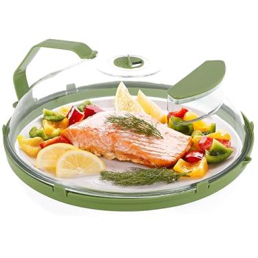 Imagem de Capa transparente para respingos de micro-ondas, capa de micro-ondas para alimentos, tampa de proteção de placa de micro-ondas com alça, tampa de placa de micro-ondas com alça com caixa de