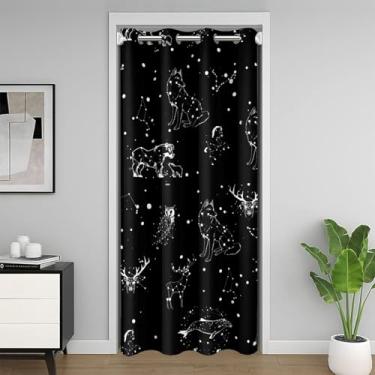 Imagem de Cortina de porta de constelação para privacidade de entrada, geometria animal, galáxia, capa de armário para quarto, sala de estar, universo estrelado, cortina escurecedora de quarto, cortina preta e