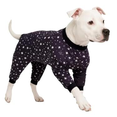 Imagem de LovinPet Roupas para Cães - Lucky Stars Cozy Dog Pijamas, Slim Fit, Pijamas Leves de Malha, Pijamas para Cães com Cobertura Total, Leia A Tabela de Tamanhos Antes de Fazer O Pedido, Preto Xxl