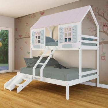 Imagem de Beliche Casal/ Solteiro Casinha Bela com Kit Escada/Escorregador - Mad