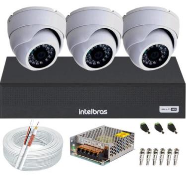 Imagem de Kit Cftv 3 Câmeras Segurança Dome Ir Dvr Mhdx Intelbras 4 canais