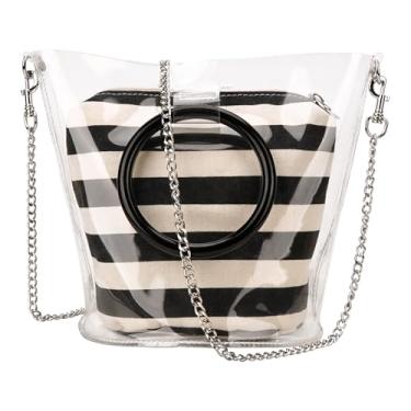 Imagem de DODAMOUR Sacola de PVC transparente com bolsa listrada interna, alças de anel de acrílico e corrente de ombro, bolsa transversal transparente e estilosa aprovada para estádio para shows, viagens