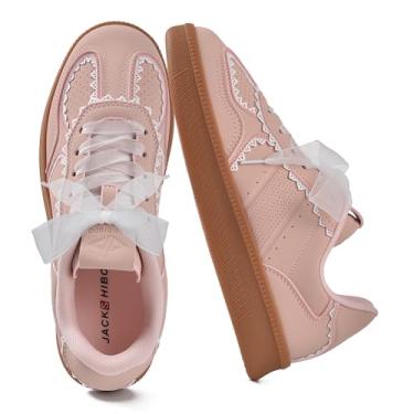 Imagem de JACKSHIBO Tênis feminino moderno com cadarço e suporte de arco, sola de goma, tênis de caminhada com espuma viscoelástica, rosa, 37