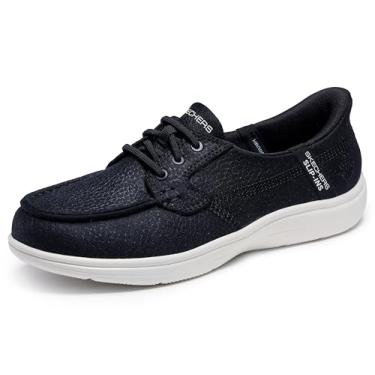 Imagem de Skechers Mocassim feminino sem uso das mãos sem cadarço Radiant-Bonnie, Preto/branco, 41