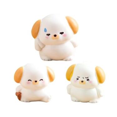 Imagem de 3 peças mini estatuetas de cachorro miniatura animais de resina brinquedos para casa de bonecas acessórios para bricolage musgo paisagem jardim ornamento decoração de casa (branco)