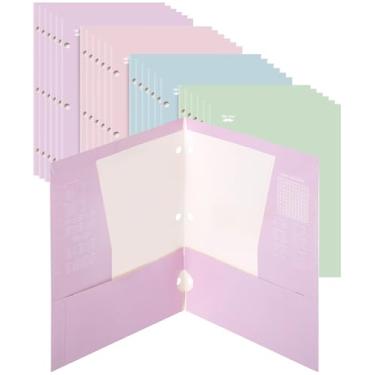 Imagem de Mr. Pen - Pastas de bolso, 4 bolsos, pacote com 24, cores pastel, pastas com bolsos perfurados com 3 furos