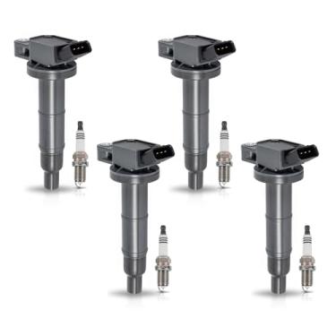 Imagem de Conjunto de 4 bobinas de ignição e velas de ignição da ENA, compatível com Rav4 Scion TC 2002-2011, Toyota Camry 2009-2010, Corolla 2001-2007, Highlander 2.4L L4 UF333 90919-02244 90919-026 6 c13 30