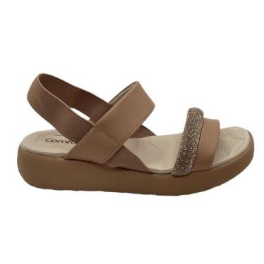 Imagem de Sandália Feminina Com Strass e Elástico Comfortflex 24-81303, Caqui, 3