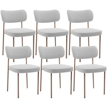 Imagem de Kit 06 Cadeiras Estofadas Para Sala De Jantar Melina Base Arena L02 Bouclê Cinza - Lyam Decor