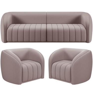 Imagem de Kit Sofá 04 Lugares Para Sala de Estar 292 cm Com 02 Poltronas Lazio M03 Veludo Rosê - Lyam Decor