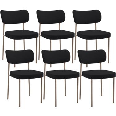 Imagem de Kit 06 Cadeiras Estofadas Para Sala De Jantar Melina Base Arena L02 Suede Preto - Lyam Decor
