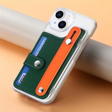 Imagem de Capa de telefone com pulseira de silicone transparente para iPhone 13 12 Mini 15 14 11 Pro XS Max XR X 7 8 Plus Capa de cartão de inserção, verde escuro, para iPhone 7Plus (8Plus)