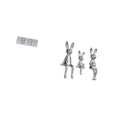 Imagem de Fenteer Relógio de Parede Digital, Relógio de Mesa, Multiuso, Grande, Display de Temperatura E Umidade, Estatueta de Família de Coelhos, Estátuas, Mesa, Peça