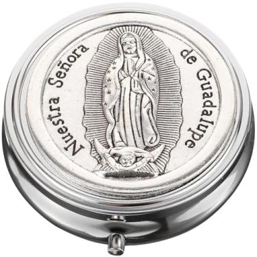 Imagem de Caixa de de terço de metal religiosa caixa de lembrança de rosário romano católico cristão caixa eucarística para contas de oração, anéis,