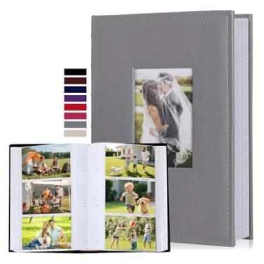 Imagem de RECUTMS Álbuns de fotos para fotos 4x6 comporta 300, 3 por páginas, capa de couro PU, álbum de fotos horizontal, gravação de fotos em família, casamento, aniversário, bebê, feriado, álbum (cinza)
