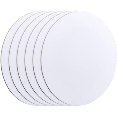 Imagem de GORGECRAFT 6 peças de placa de lona redonda 19 cm em forma de círculo branco em branco esticado decoração mini telha telas painéis para pintura acrílica a óleo DIY artes artesanato pintores
