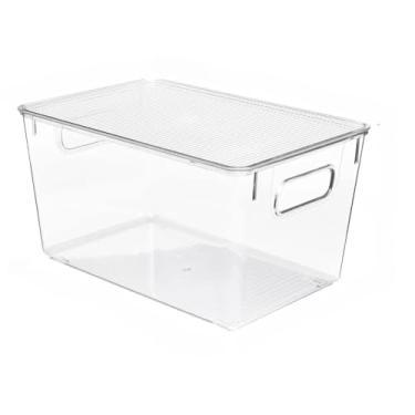 Imagem de Caixa Organizadora de Acrilico Tampa Geladeira Cozinha Transparente Banheiro(Caixa C/Tampa Médio)