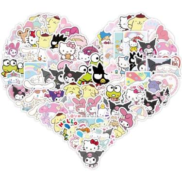 Imagem de 100 peças de adesivos kawaii Sanrio para crianças, vinil à prova d'água Kuromi Kitty melodia adesivos para garrafa de água, laptop, computador, telefone, bagagem, skate, lancheira, decalques presentes