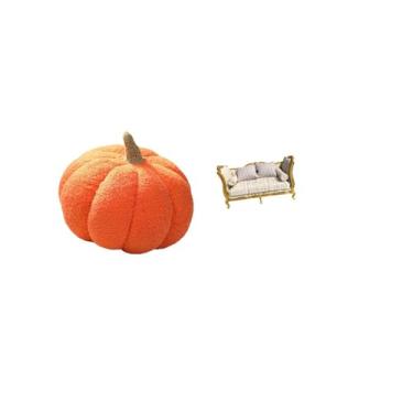 Imagem de Fenteer Almofada de Pelúcia de Abóbora de Halloween para Sofá, Almofada Decorativa de Sofá de Madeira em Miniatura para Casa de Bonecas, Brinquedo de Simulaçã