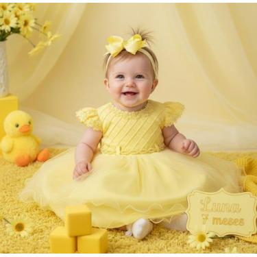 Imagem de Vestido Menina Bonita Bebe Julieta Amarelo - Tecido Tafeta, Golden fiz