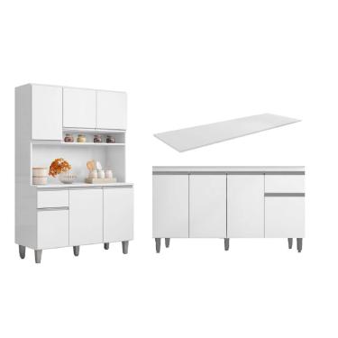 Imagem de Cozinha Compacta Márcia com Balcão Tati 150m C/Tampo MDP Branco - AJL